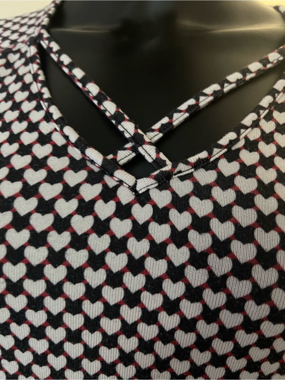 Vintage Candies Women’s Heart-Print Strappy Neck Top - Navy, White & Red Accent